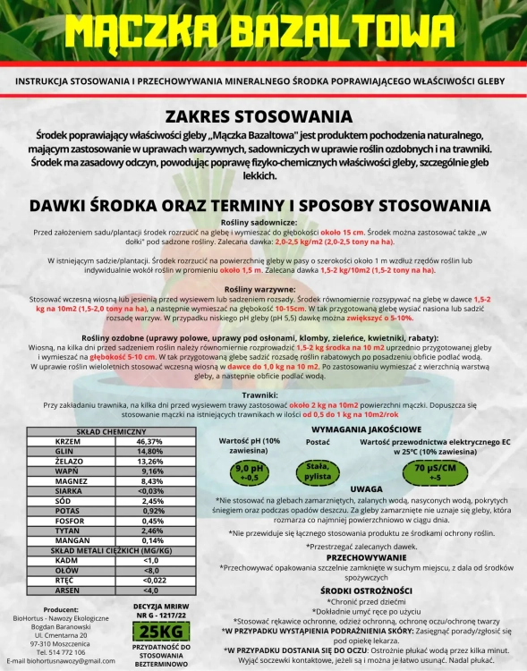 Naturalny nawóz skalny ze skały bazaltowej
