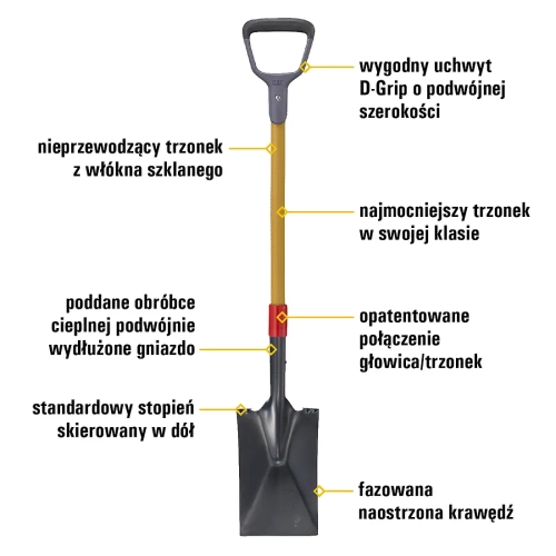 Szpadel prosty CAT J-Series D-Handle Garden Spade kuta głowica