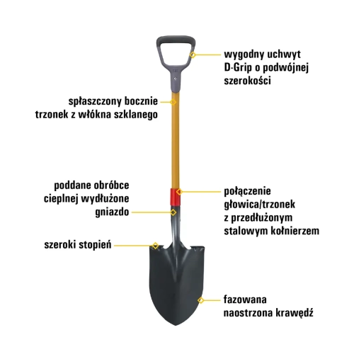 Szpadel z ostrą łyżką CAT J-Series D-Handle Round Point